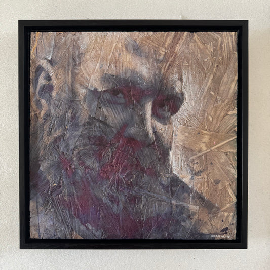 Self Portrait 1, Mixed Media on OSB Panel, 12x12"