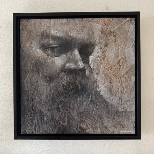 Self Portrait 2, Mixed Media on OSB Panel, 12x12"