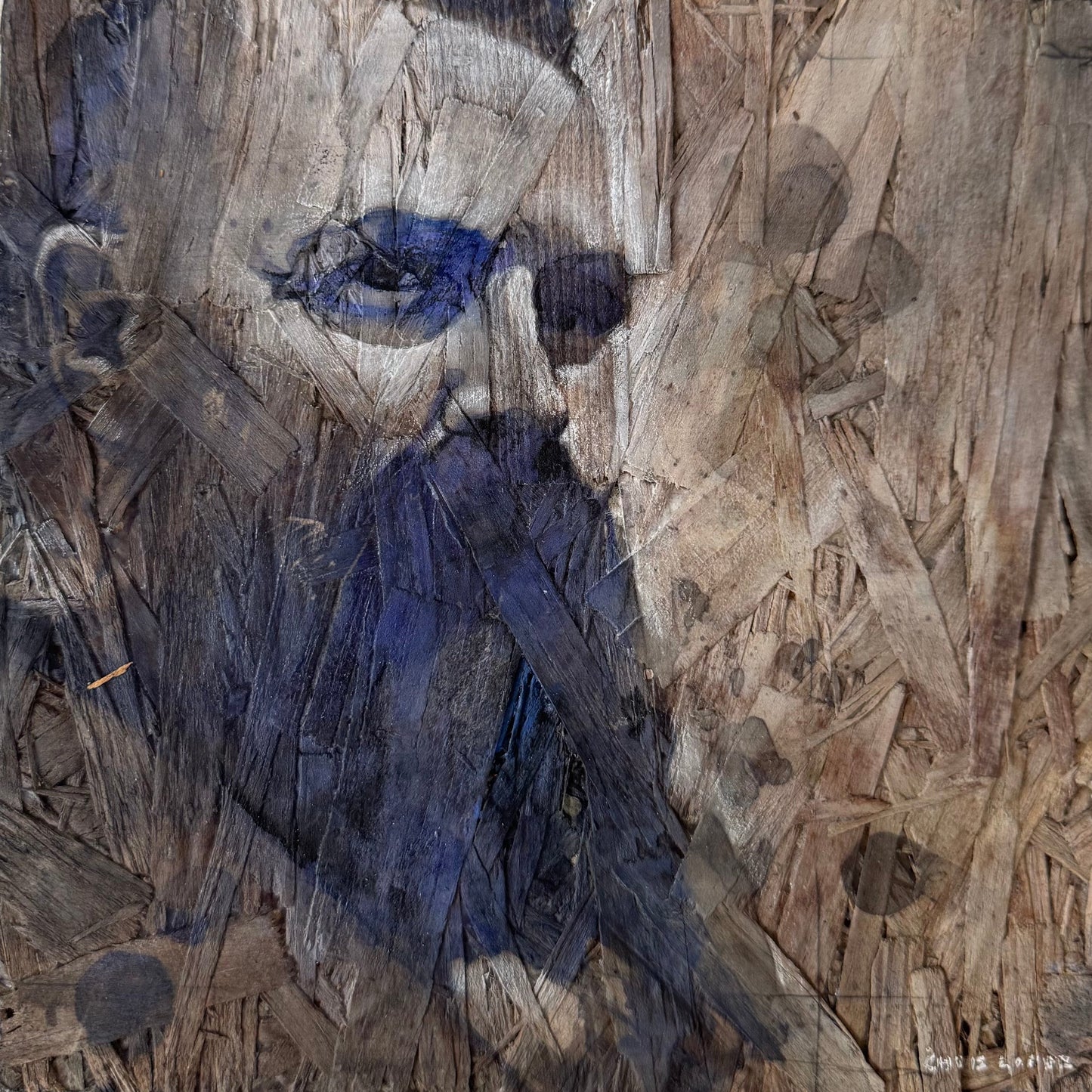 Self Portrait 4, Mixed Media on OSB Panel, 8x8"