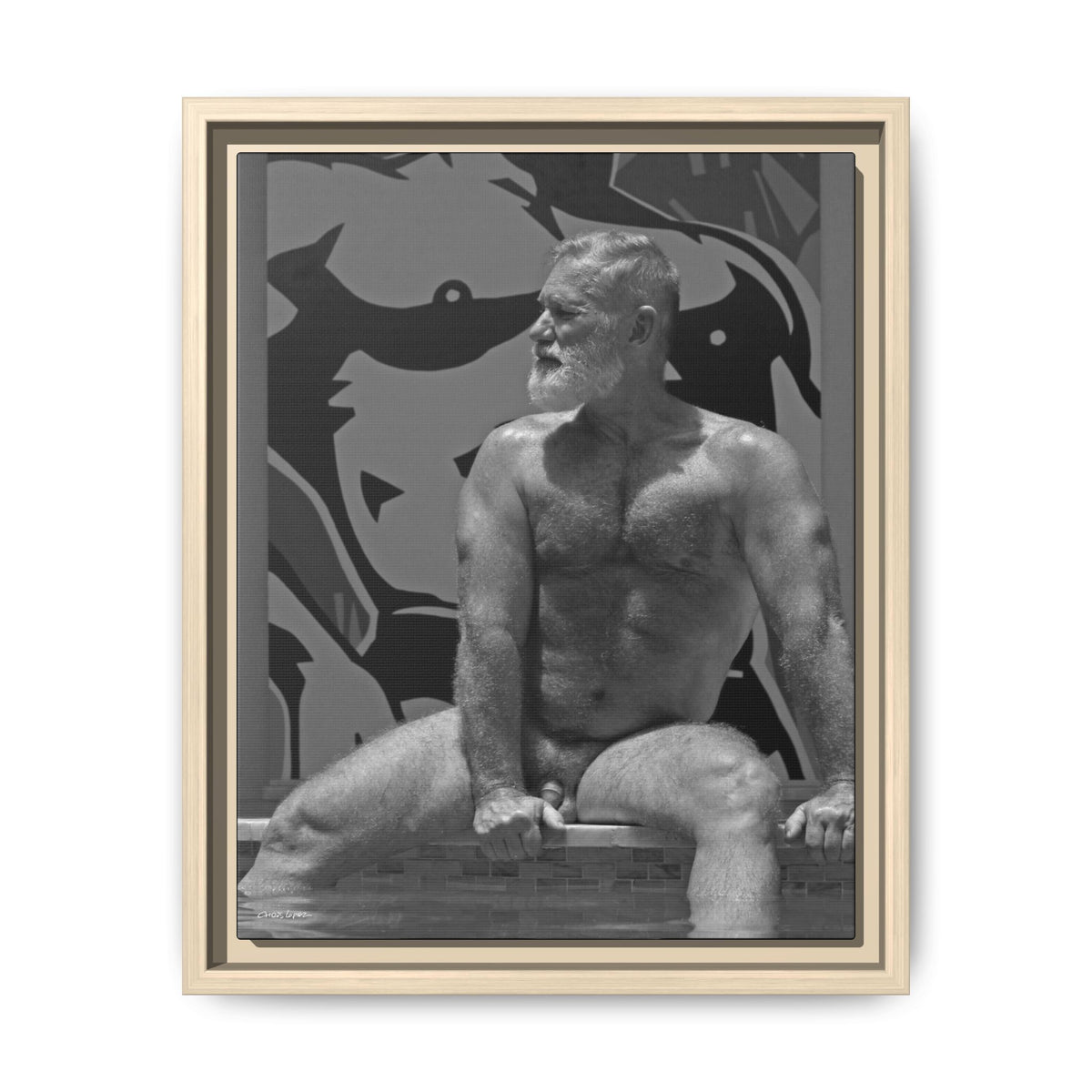 Joe by the pool, Giclee Print on Matte Canvas, Framed (Multi-color)