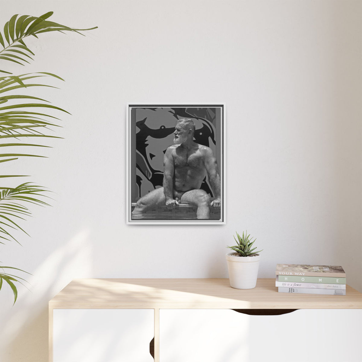 Joe by the pool, Giclee Print on Matte Canvas, Framed (Multi-color)