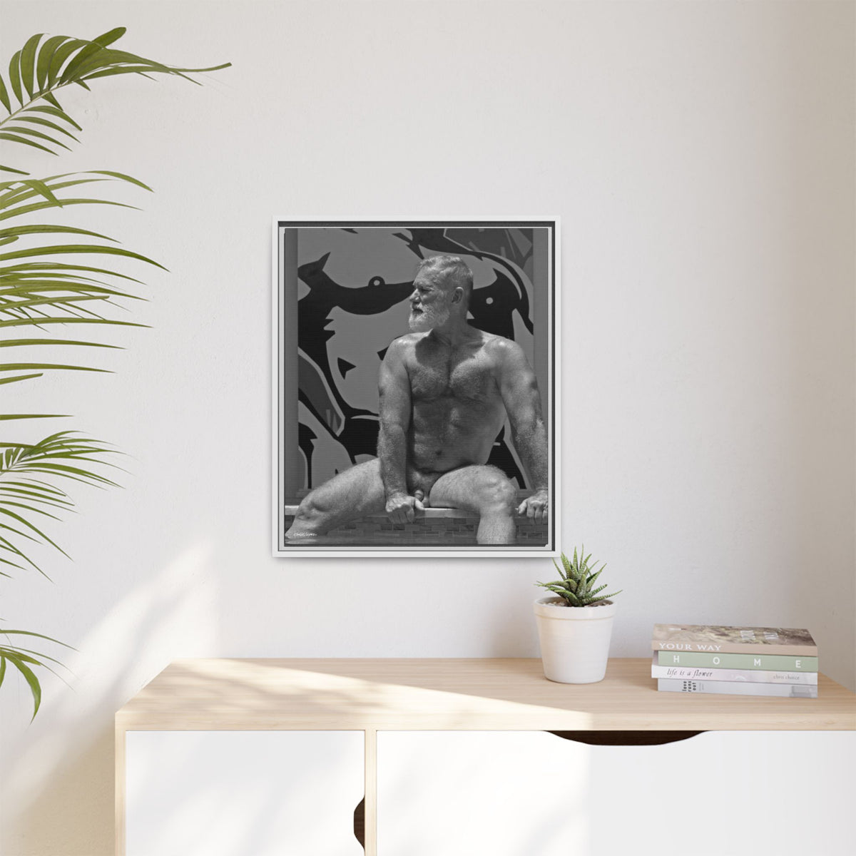 Joe by the pool, Giclee Print on Matte Canvas, Framed (Multi-color)