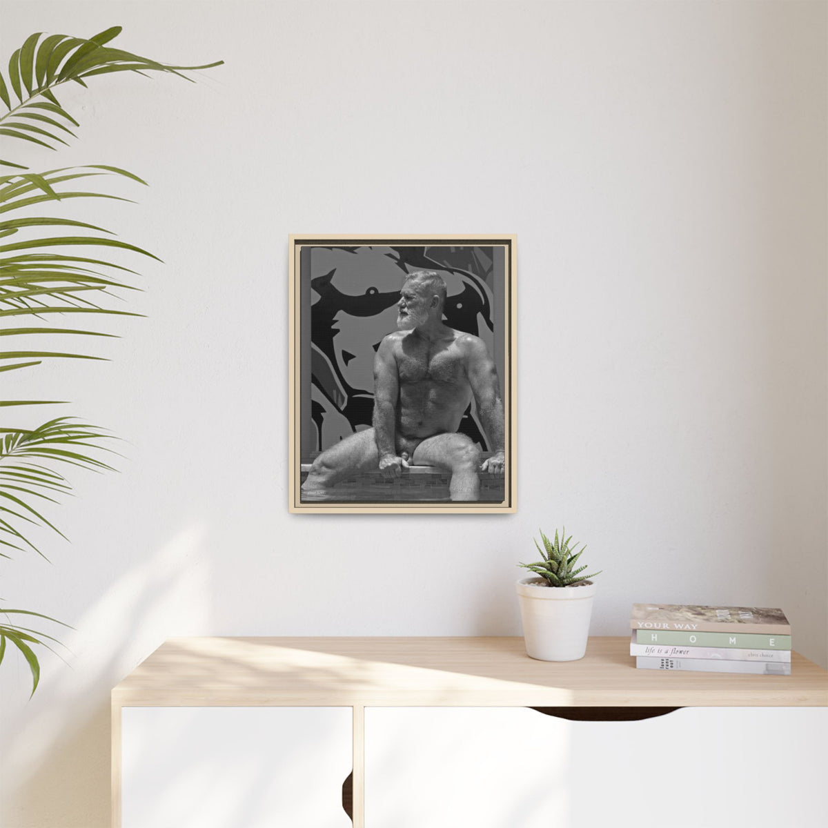 Joe by the pool, Giclee Print on Matte Canvas, Framed (Multi-color)