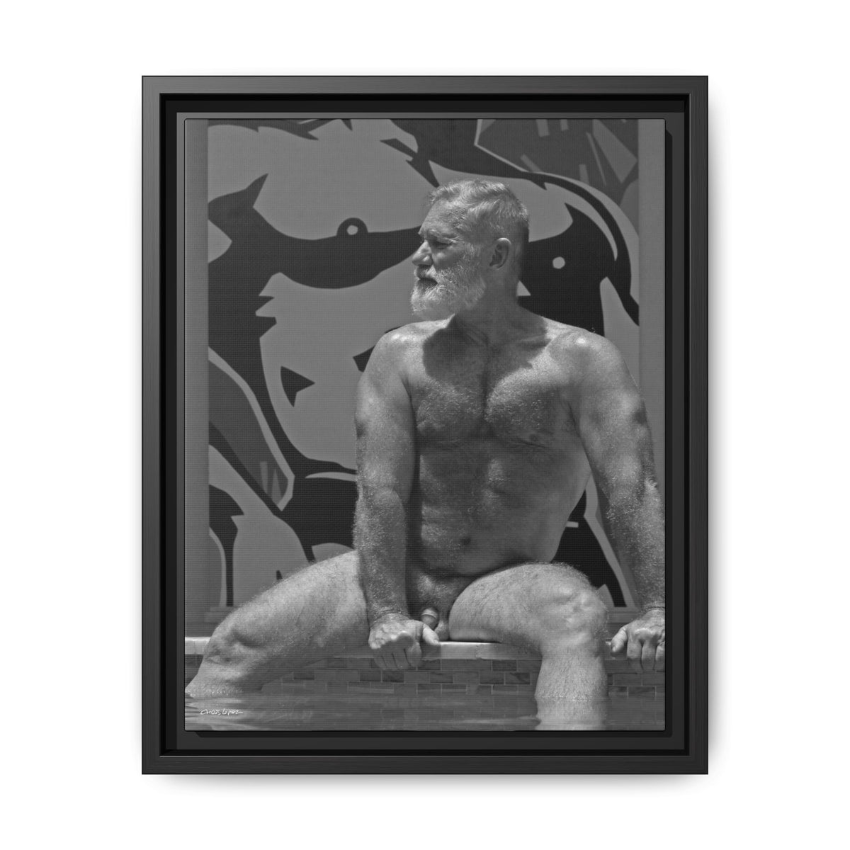 Joe by the pool, Giclee Print on Matte Canvas, Framed (Multi-color)