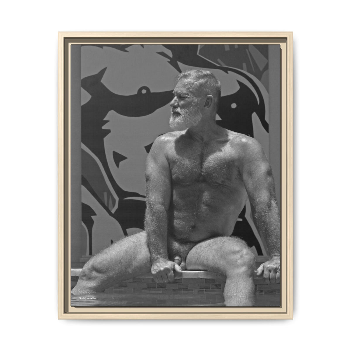 Joe by the pool, Giclee Print on Matte Canvas, Framed (Multi-color)