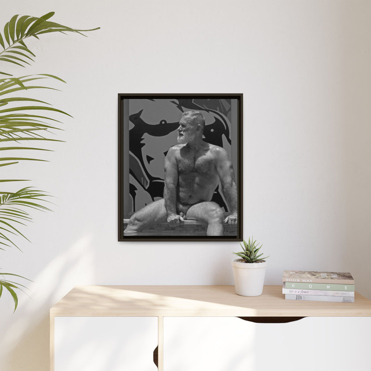 Joe by the pool, Giclee Print on Matte Canvas, Framed (Multi-color)