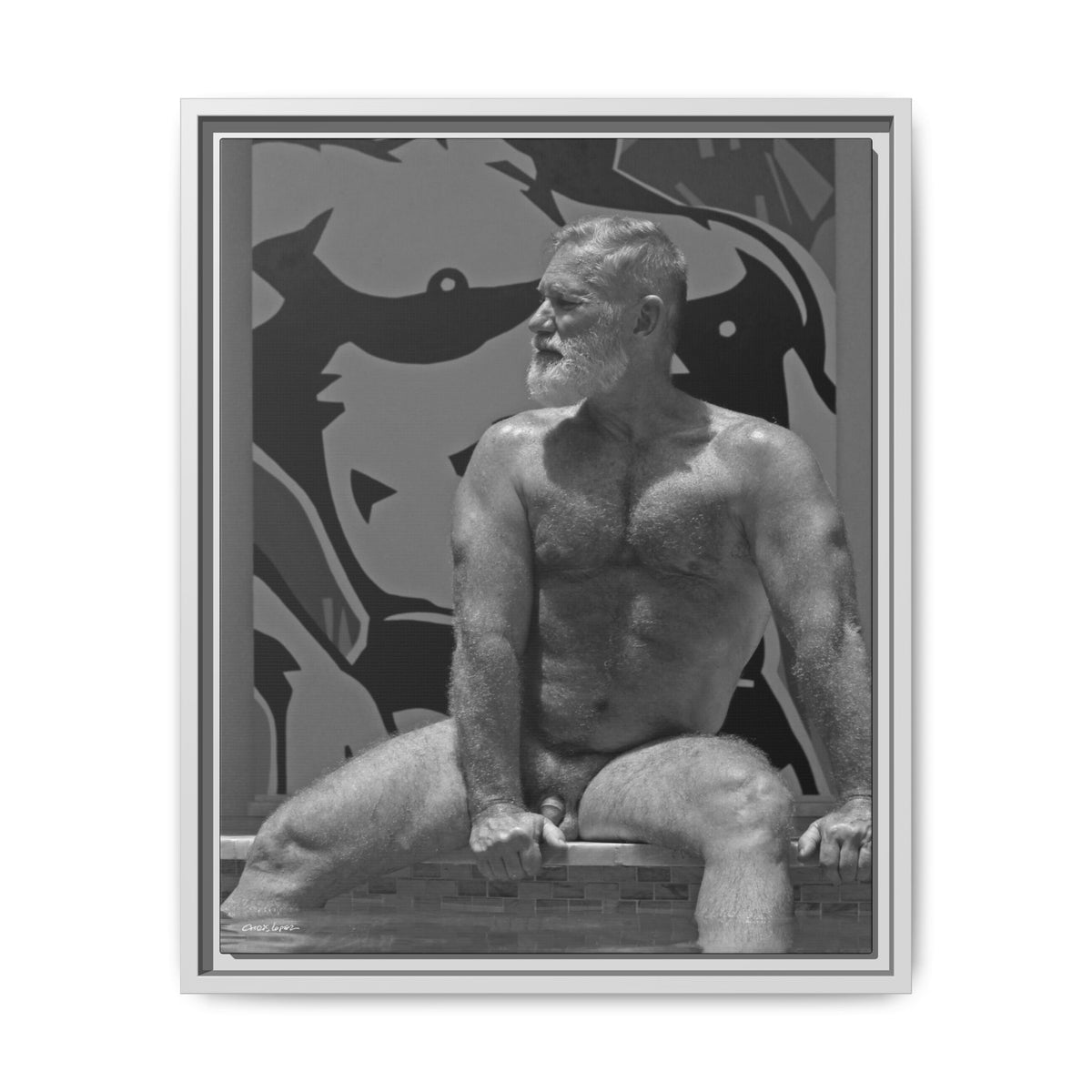Joe by the pool, Giclee Print on Matte Canvas, Framed (Multi-color)