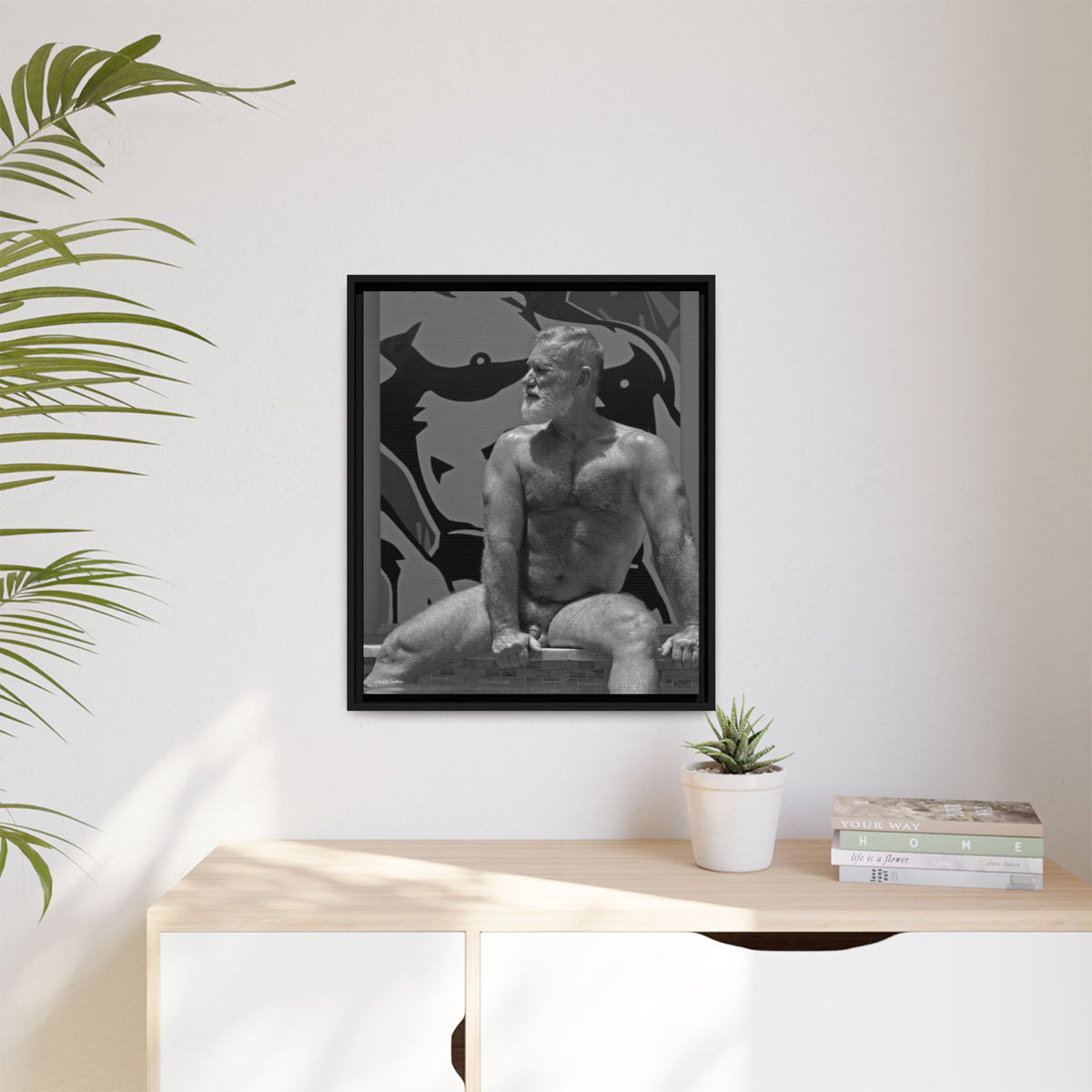 Joe by the pool, Giclee Print on Matte Canvas, Framed (Multi-color)