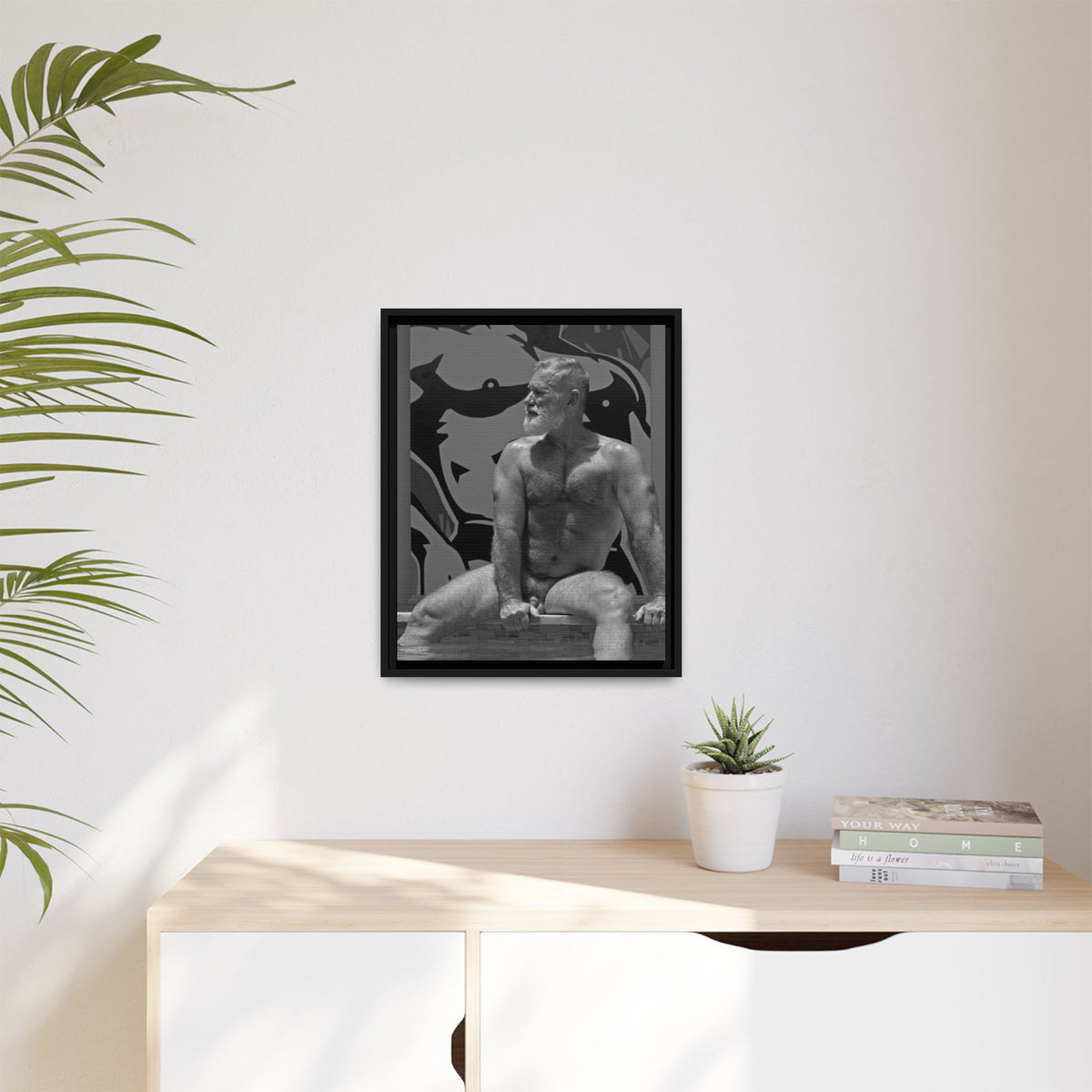 Joe by the pool, Giclee Print on Matte Canvas, Framed (Multi-color)