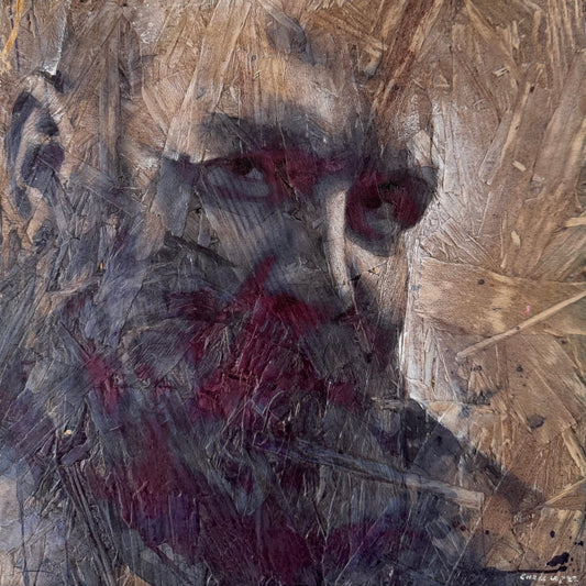 Self Portrait 1, Mixed Media on OSB Panel, 12x12"