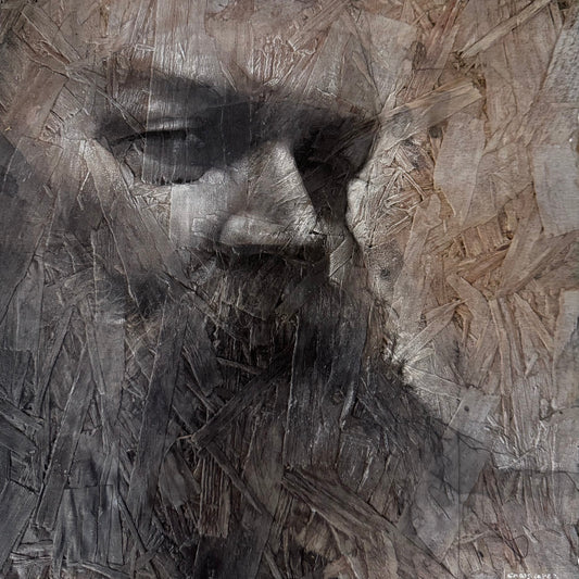 Self Portrait 2, Mixed Media on OSB Panel, 12x12"