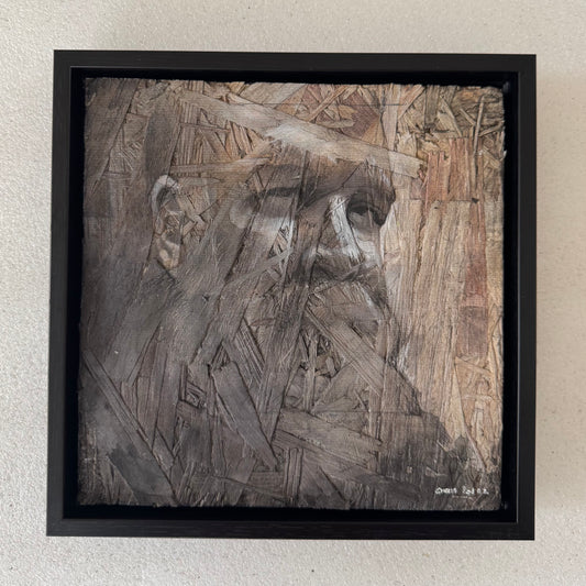 Self Portrait 3, Mixed Media on OSB Panel, 8x8"