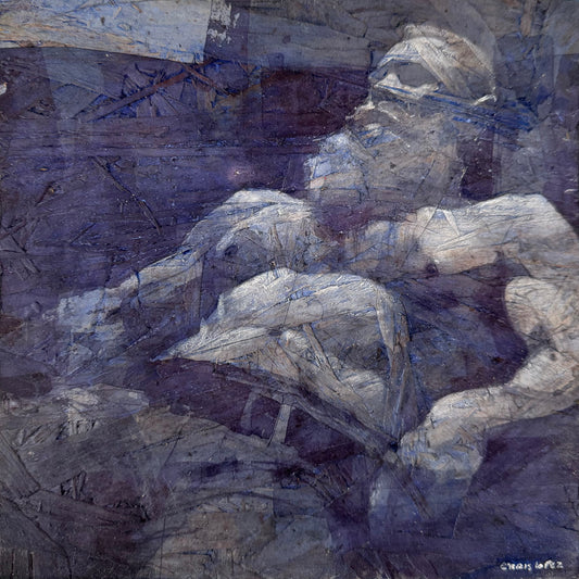 Lounging, Mixed Media on OSB Panel, 8x8"